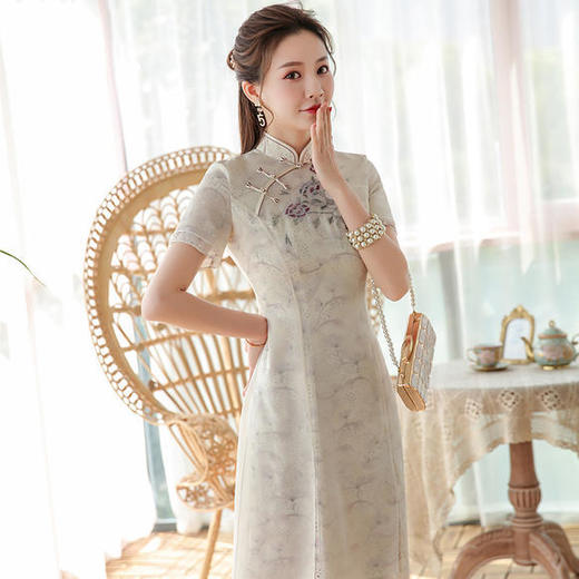 WXY-2140新款改良雪纺中国风短中式连衣裙 商品图0