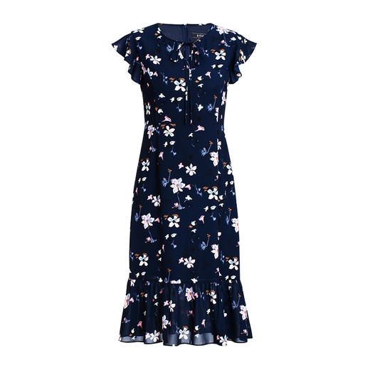 EITIE爱特爱夏季新款时尚飞飞袖系带收腰鱼尾印花连衣裙B2007440 商品图4