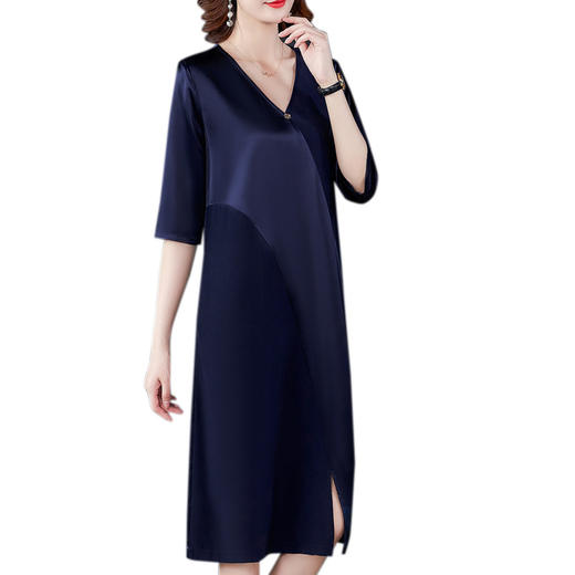 XFFS-9272醋酸连衣裙夏新款宽松拼接短袖V领长裙阔太太时尚气质裙子 商品图5