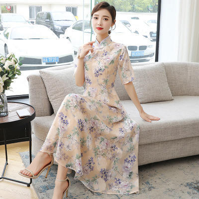 HT-9281夏装改良旗袍连衣裙收腰大摆印花连衣裙 商品图1