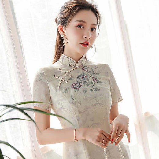 WXY-2140新款改良雪纺中国风短中式连衣裙 商品图3