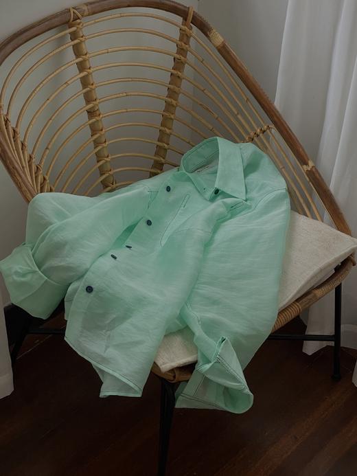 HIDEMI “自由是生命的氧气”/氧气绿天丝亚麻口袋设计感衬衫 商品图7