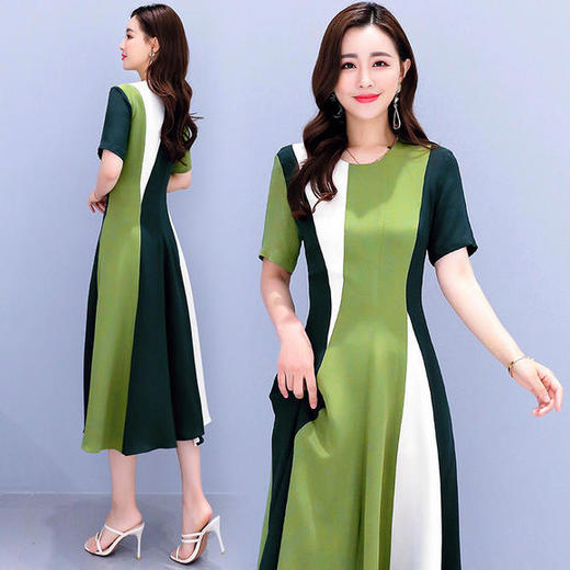 HR-WX23629韩版时尚气质个性拼色修身高腰连衣裙 商品图2