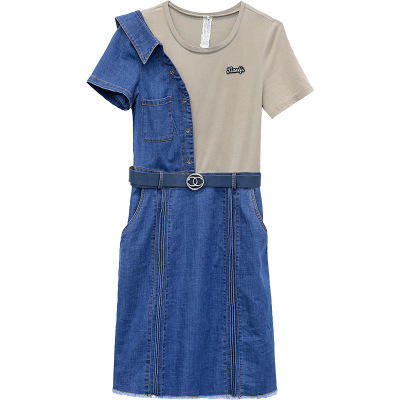 WEKED91255牛仔连衣裙中长款短袖拼接打底裙 商品图4