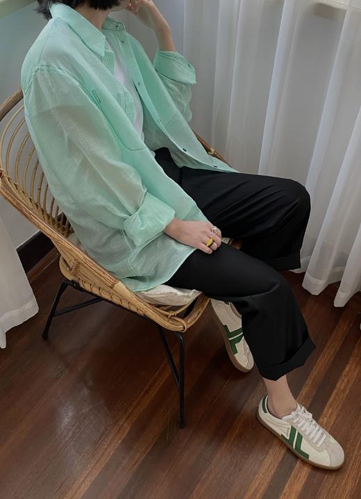 HIDEMI “自由是生命的氧气”/氧气绿天丝亚麻口袋设计感衬衫 商品图13