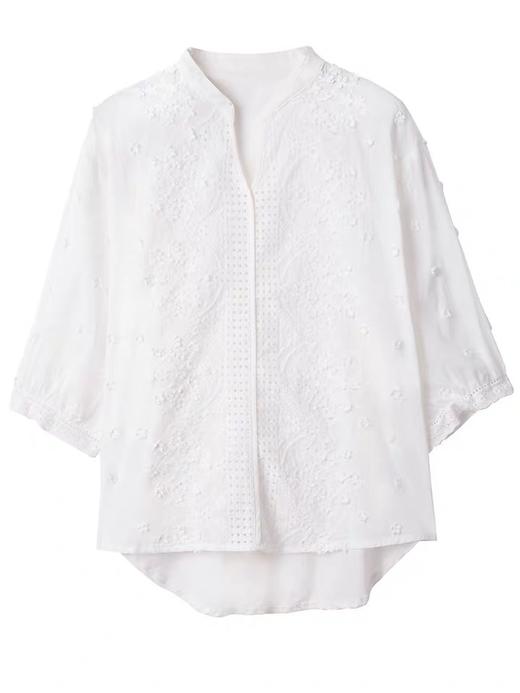 HT-6081时尚立领绣花镂空气质五分袖百搭上衣 商品图2