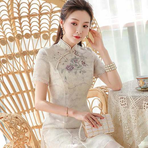 WXY-2140新款改良雪纺中国风短中式连衣裙 商品图2