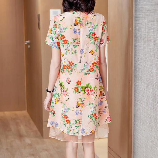 FP-F5122新款复古立领珠扣气质印花真丝连衣裙 商品图3