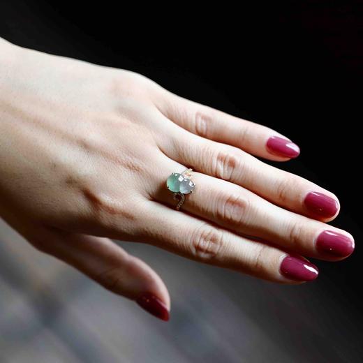 高冰到玻璃种阳绿雪花棉翡翠葫芦戒指18k黄金钻石镶嵌 商品图2