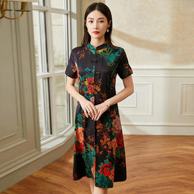 ZSF-2008中国风复古盘扣重磅桑蚕丝连衣裙