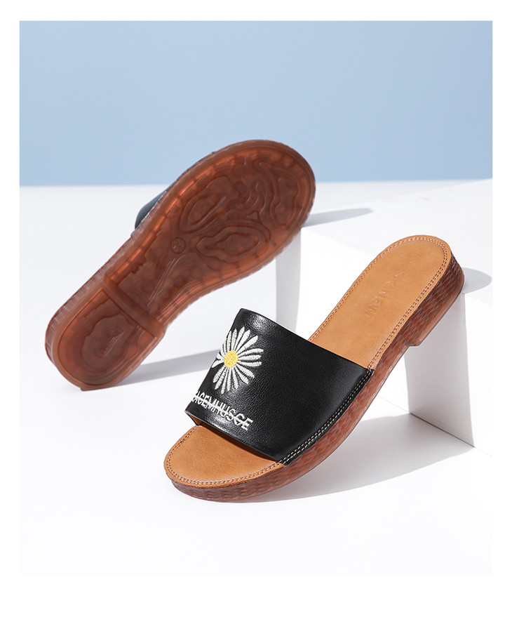 信诺真皮小雏菊凉拖鞋20l5025