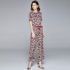 BHS-020216156时尚休闲撞色罗纹印花套装