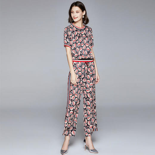 BHS-020216156时尚休闲撞色罗纹印花套装 商品图0