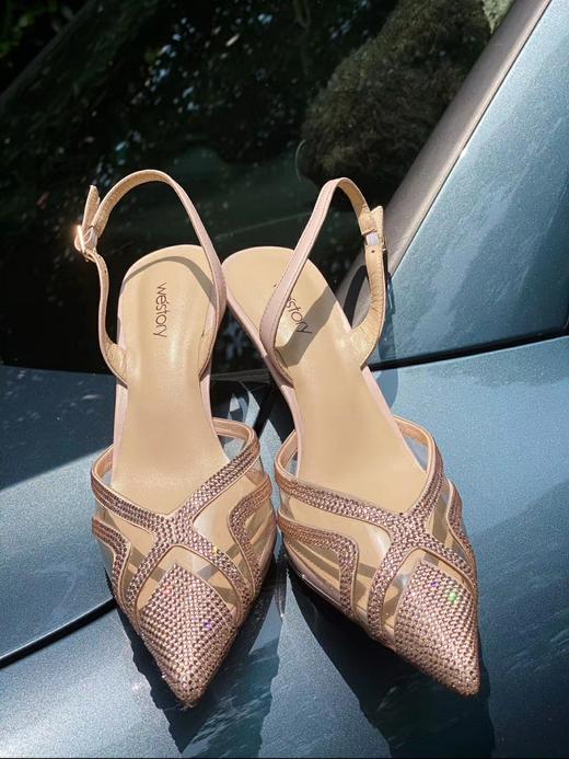 westory夏季新款优雅蕾丝尖头水晶高跟鞋女细跟51981 商品图1