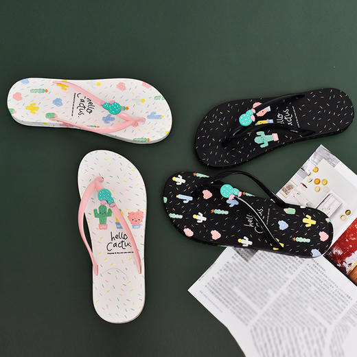 女士夹脚拖外穿夏ins甜美可爱仙人掌平底人字拖PS20806 商品图0