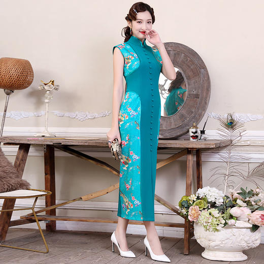 DLQ-A2290新品长款优雅走秀演出服中国风复古印花连衣裙 商品图0