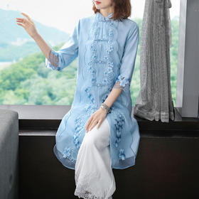 FNZD2080新款中国风复古文艺刺绣中长款薄开衫外套