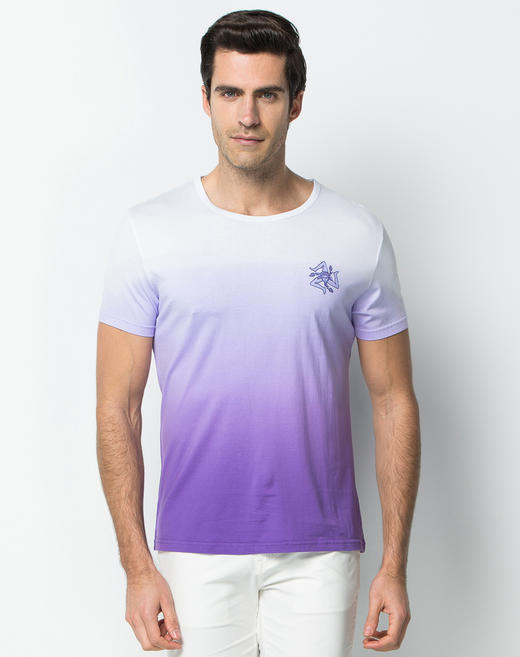 Marco Azzali 白色渐变紫色吊染圆领T恤 T3663A00 商品图1