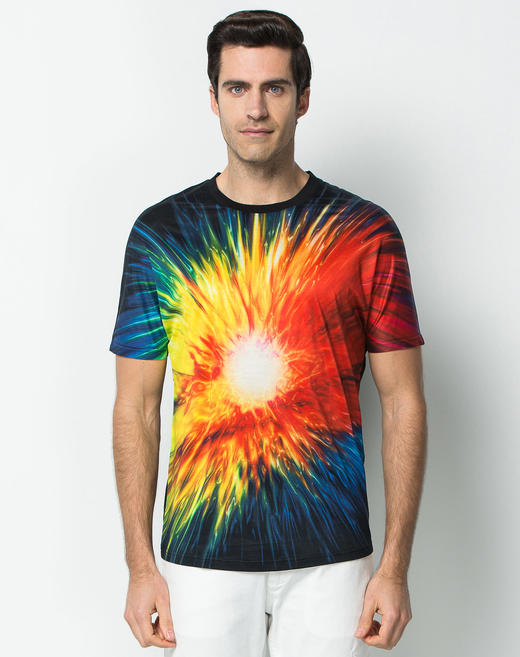 Marco Azzali 黑底宇宙大爆炸数码印花图案圆领T恤 T3668200 商品图1