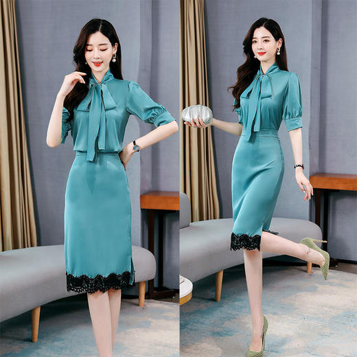 WZNH-MJ2027领结收腰显瘦遮肉俩件套连衣裙 商品图0