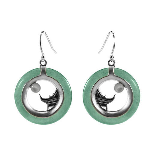 XYF-ED10376新款s925银中国风东陵玉月下屋檐耳环 商品图4