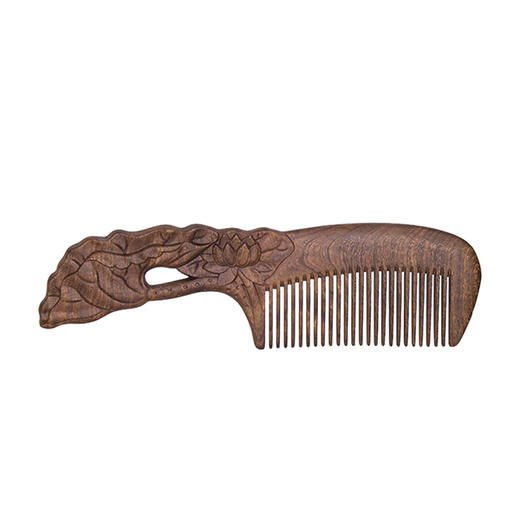 周广胜黑金檀简约款雕花木梳叶青莲 商品图4