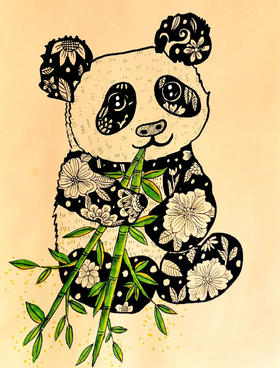 《吃竹子的大熊猫》线描【自动发货：下单后，点击手机短信中收到的链接，即可获取文件下载的链接；如有任何问题，可添加客服微信hm33268获得帮助】