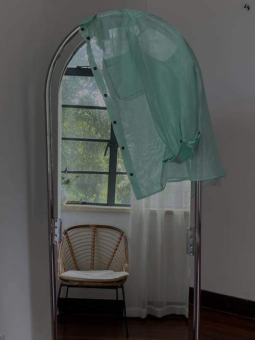 HIDEMI “自由是生命的氧气”/氧气绿天丝亚麻口袋设计感衬衫 商品图10