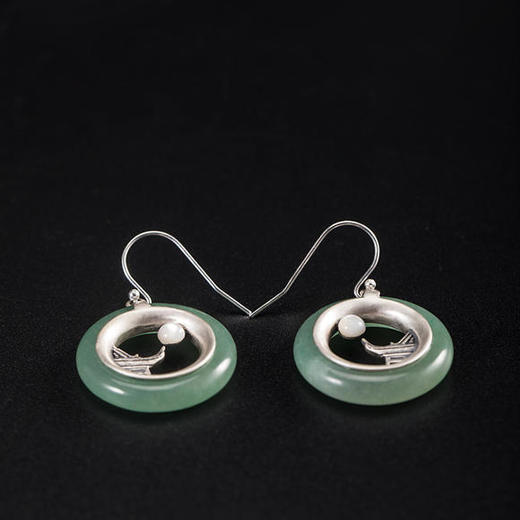 XYF-ED10376新款s925银中国风东陵玉月下屋檐耳环 商品图2