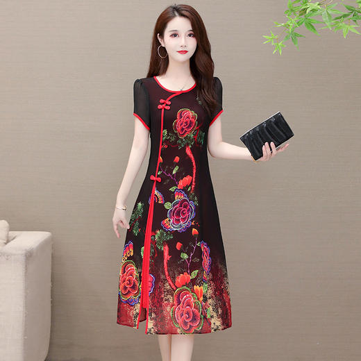 MQ-MBO-036夏装新款洋气贵夫人雪纺改良旗袍连衣裙YY 商品图0