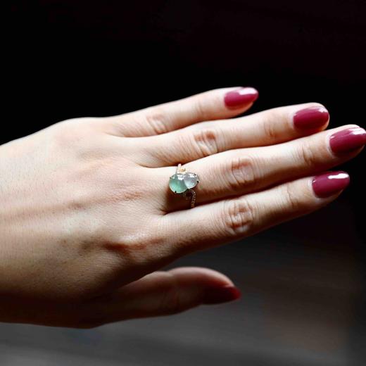 高冰到玻璃种阳绿雪花棉翡翠葫芦戒指18k黄金钻石镶嵌 商品图1