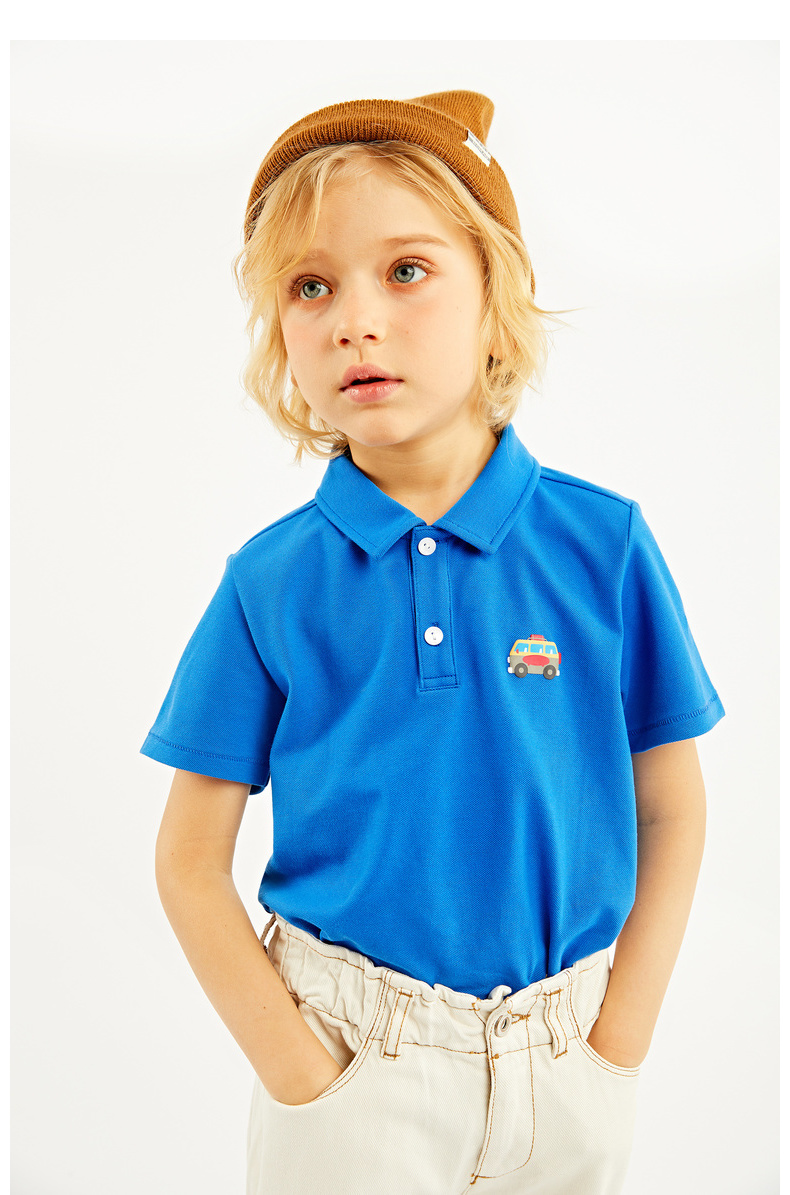 303902003棉叔叔儿童纯色翻领印花短袖polo衫t恤男童女童夏装新品打底