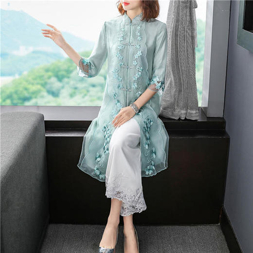 FNZD2080新款中国风复古文艺刺绣中长款薄开衫外套 商品图1