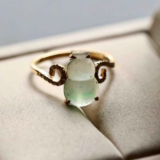 高冰到玻璃种阳绿雪花棉翡翠葫芦戒指18k黄金钻石镶嵌 商品图8