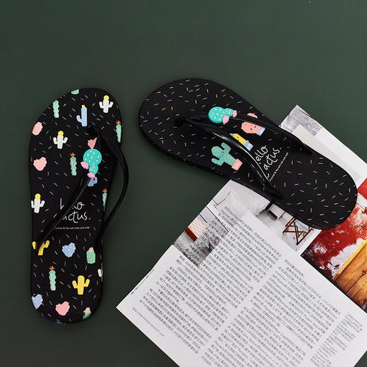 女士夹脚拖外穿夏ins甜美可爱仙人掌平底人字拖PS20806 商品图2