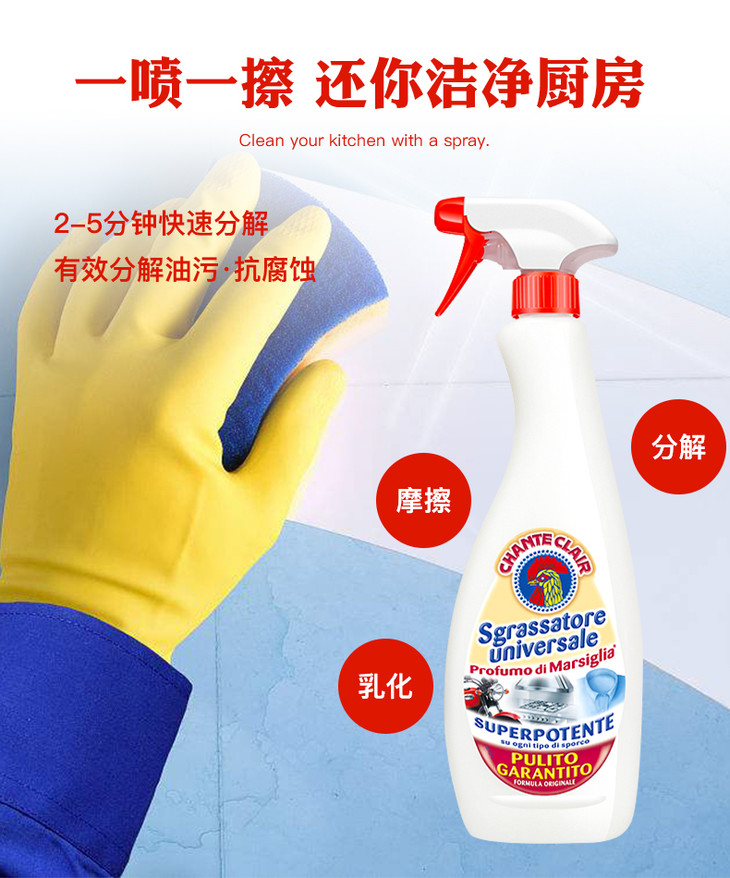 625ml2瓶意大利大公鸡头经典型多功能厨房油污清洁剂大公鸡管家