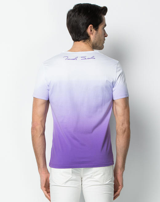 Marco Azzali 白色渐变紫色吊染圆领T恤 T3663A00 商品图2
