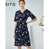 EITIE爱特爱夏季新款时尚荷叶V领喇叭袖印花百褶连衣裙女B2007438 商品缩略图0