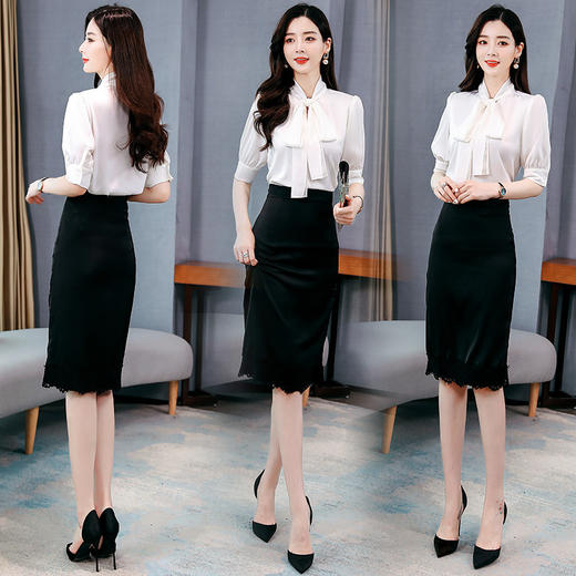 WZNH-MJ2027领结收腰显瘦遮肉俩件套连衣裙 商品图1