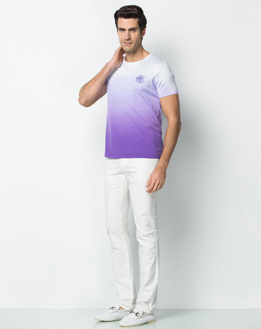 Marco Azzali 白色渐变紫色吊染圆领T恤 T3663A00 商品图3