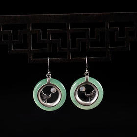 XYF-ED10376新款s925银中国风东陵玉月下屋檐耳环