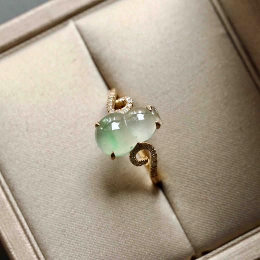 高冰到玻璃种阳绿雪花棉翡翠葫芦戒指18k黄金钻石镶嵌 商品图7