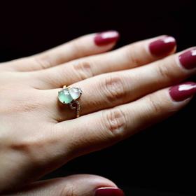 高冰到玻璃种阳绿雪花棉翡翠葫芦戒指18k黄金钻石镶嵌