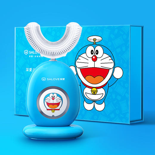 深爱儿童U型电动牙刷宝宝全自动声波充电哆啦A梦u形软毛牙刷套装10015387  商品图0