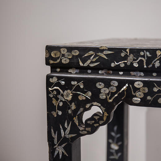 清 黑漆螺钿花卉纹方凳 - 明清家具研习社
