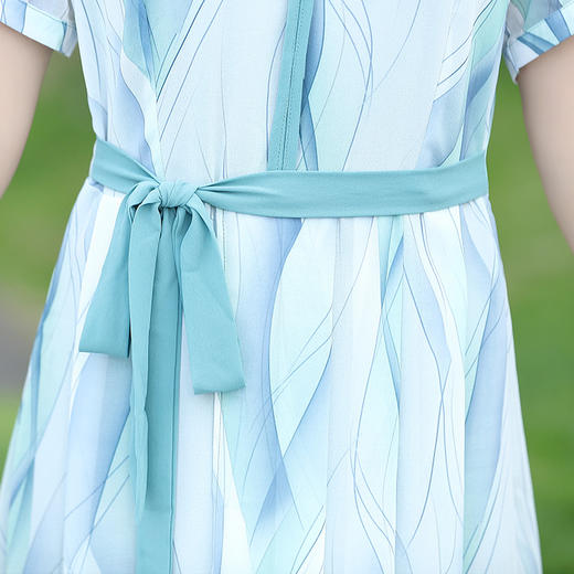 YMS-NAF9201妈妈雪纺洋气连衣裙新款中老年气质收腰过膝裙子 商品图3