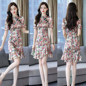 WZNH-MSY1013新款气质女神范衣服旗袍改良版鱼尾裙