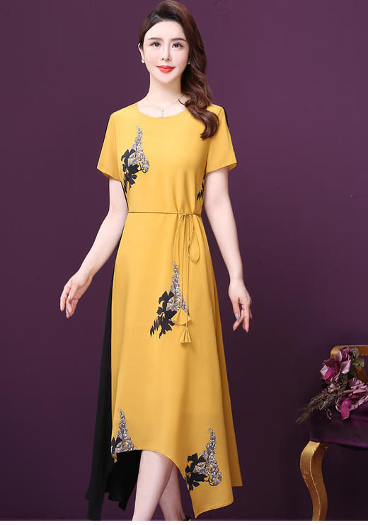 WXY-W-YE-26153W双绉真丝裙子新款圆领气质淑女大码显瘦蚕丝裙 商品图3