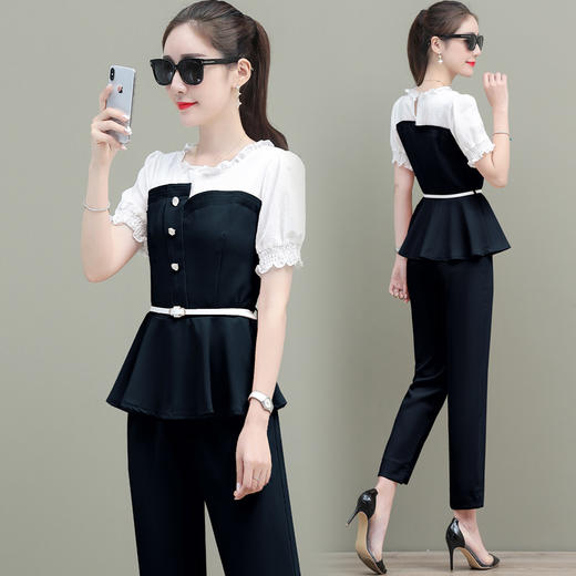AHM-hxyy9011新款韩版女士修身气质小香风洋气两件套 商品图4