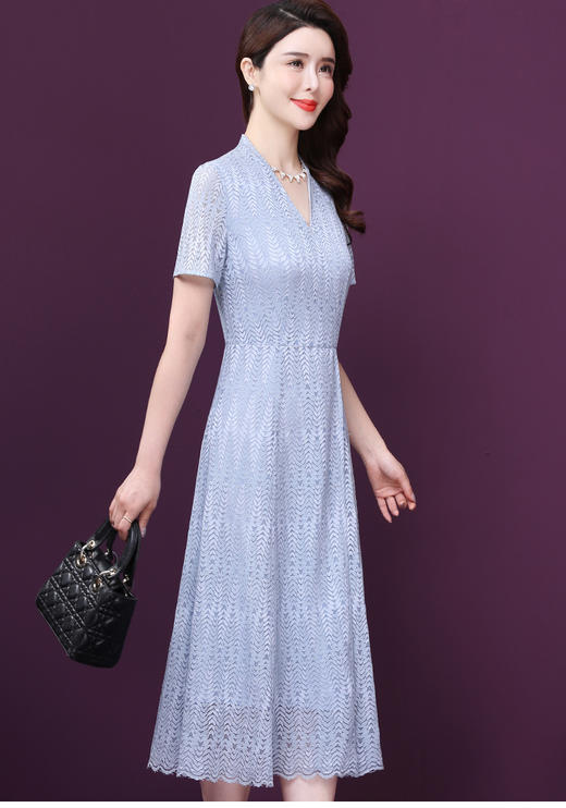 WXY-W-JR-5800新款V领显瘦气质超仙手工刺绣洋气A字裙 商品图2